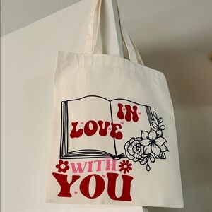 Tote bag canvas,  Floral Print with  bold text .